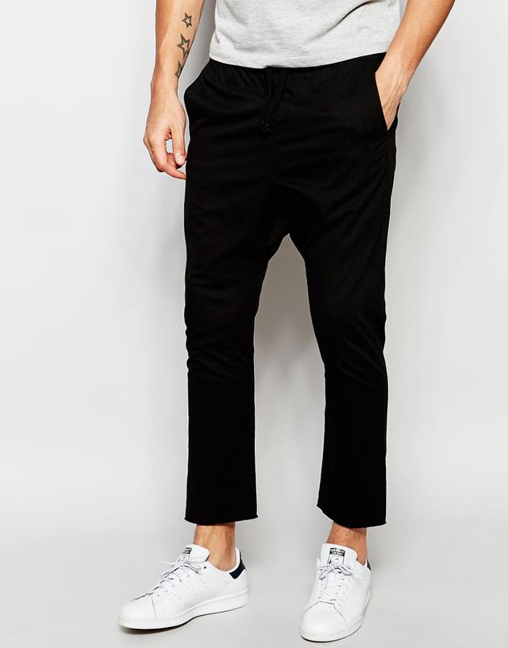 Asos Drop Crotch Joggers In Twill - Black