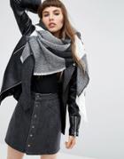 Asos Oversized Square Scarf In Mono Blown Up Check - Black