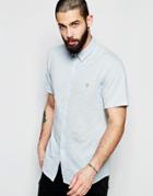 Farah Shirt In Pique Cotton Short Sleeves Slim Fit - Bluebell