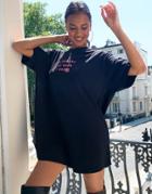 Night Addict Slogan Oversized T-shirt Dress-black