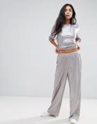 Asos Liquid Metallic Wide Leg Pants Co-ord - Silver