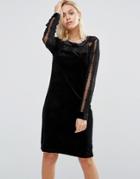 B.young Velvet Dress With Lace Yoke And Arms - Black