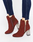Faith Boston Zip Marble Detail Heeled Ankle Boot - Red
