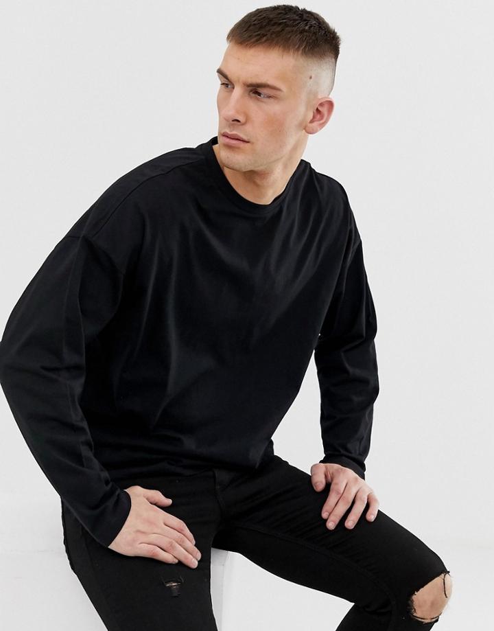 Asos Design Oversized Long Sleeve T-shirt With Crew Neck In Black - Black