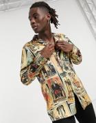 Asos Design Regular Revere Satin Shirt In Tarot Reader Vintage Print-brown