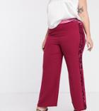 Simply Be Velour Trim Pants In Pink
