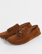 Truffle Collection Faux Leather Tassel Drivers In Tan Micro-brown