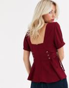 Asos Design Top With Lace Up Corset Detail - Red