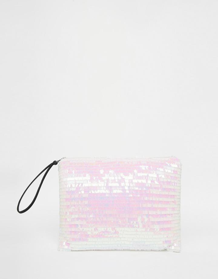 Story Of Lola Sequin Mermaid Sequin Clutch Bag - White
