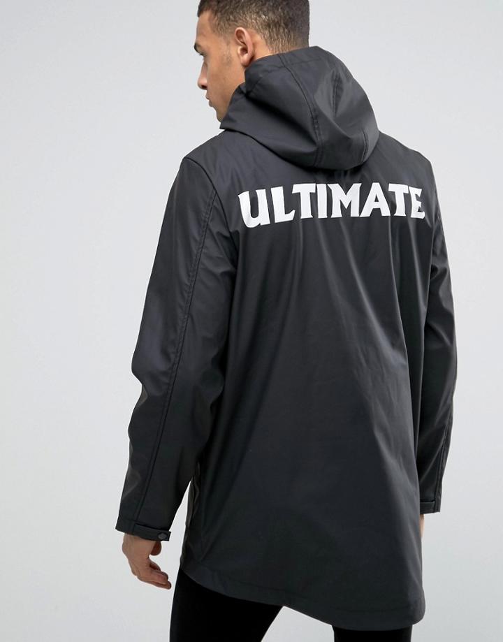 D-struct Water Resistant Festival Jacket With Hood And Back Print - Black