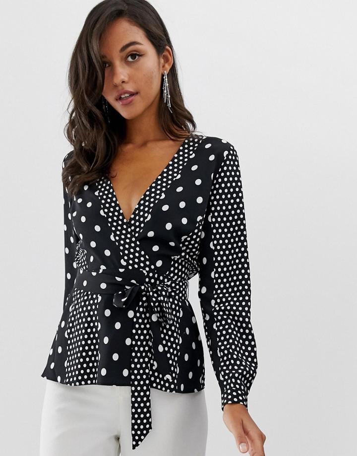 Lipsy Wrap Front Blouse In Multi Polka