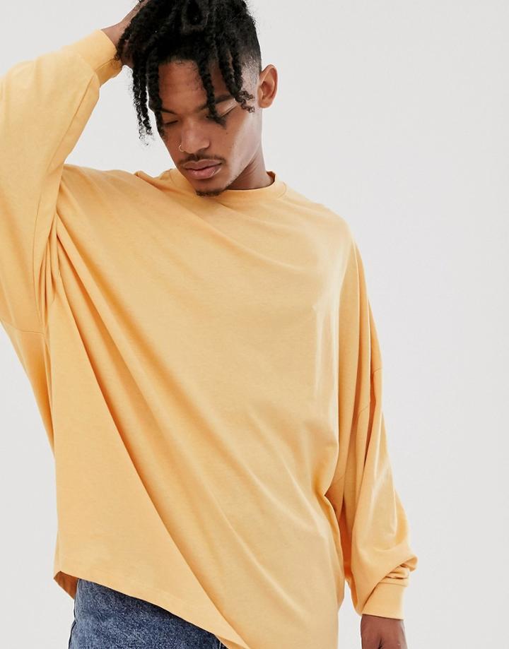 Asos Design Extreme Oversized Longline Long Sleeve T-shirt In Beige