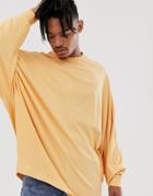 Asos Design Extreme Oversized Longline Long Sleeve T-shirt In Beige