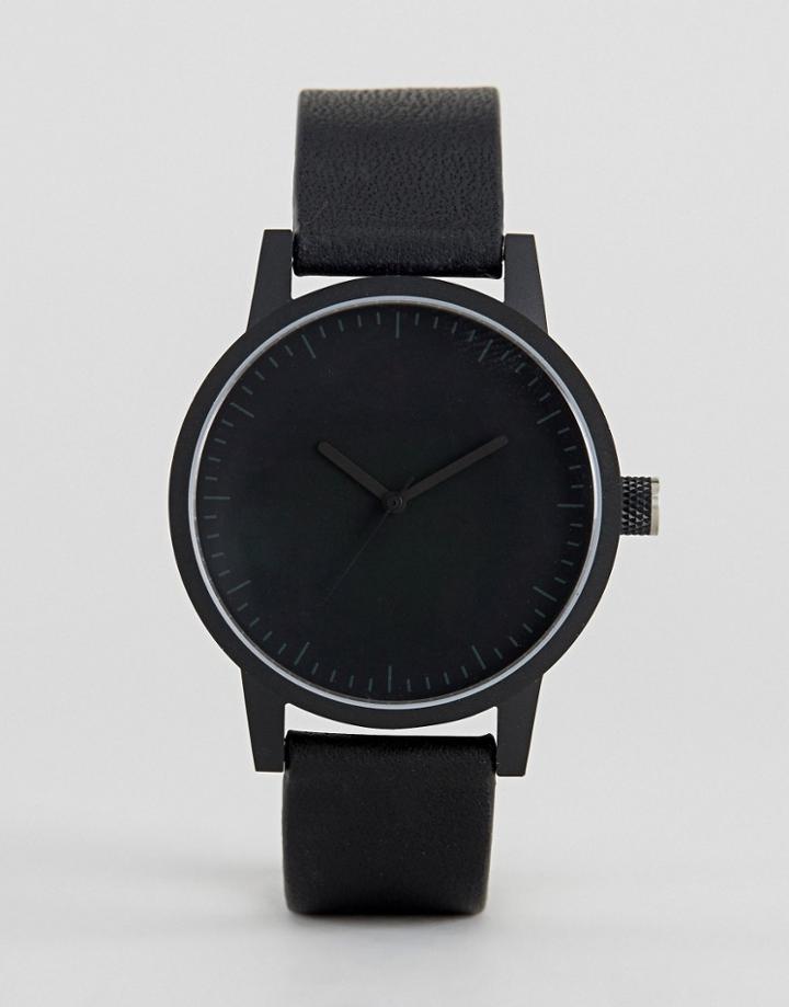 Swco Kent Leather Watch In Black 38mm - Black