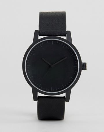 Swco Kent Leather Watch In Black 38mm - Black