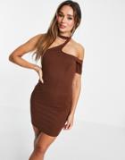 Unique21 Cut Out One Shoulder Mini Dress In Chocolate Brown
