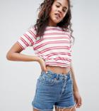 Asos Design Tall Crop T-shirt With Shirred Hem And Cuffs In Stripe Print - Multi