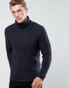Only & Sons Knitted Sweater In Chunky Roll Neck - Navy