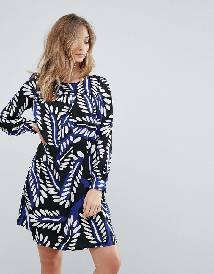 Traffic People Feather Print Shift Dress - Blue