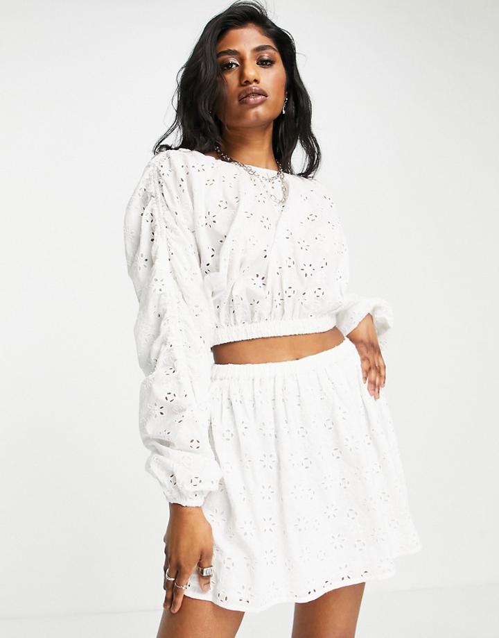 Topshop Broderie Mini Skirt In White - Part Of A Set