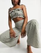 Fashion Union Exclusive Ruffle Beach Crop Cami In Khaki Plaid-green