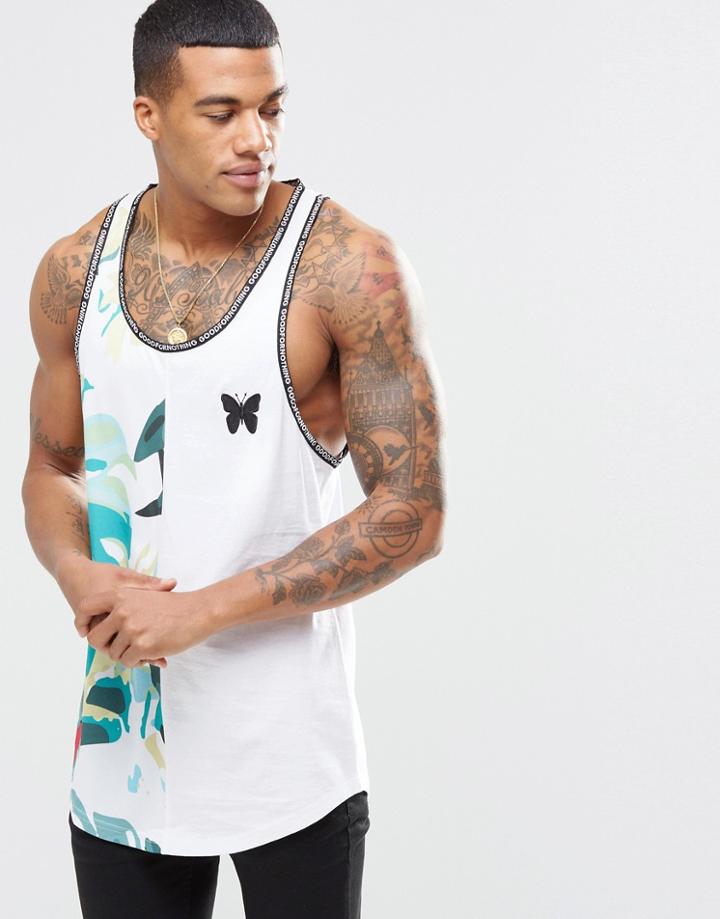 Good For Nothing Tank With Tropical Print - White