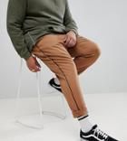 Asos Design Plus Slim Cropped Trousers In Camel With Black Side Piping - Brown