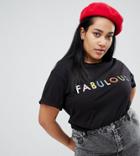 Asos Curve Boyfriend T-shirt With Rainbow Fabulous Print - Black