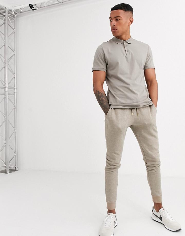 Asos Design Organic Polo In Jersey In Beige-neutral