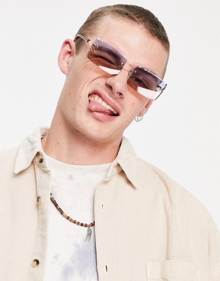 Asos Design Rimless Retro Sunglasses With Gradient Lens In Gold Finish