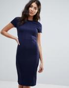 Club L Office Pleated Detailed Front Midi Bodycon Dress - Navy