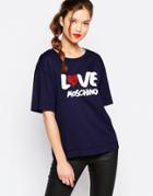 Love Moschino Sequin Heart T-shirt In Navy - Navy
