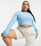 Collusion Plus Exclusive Color Ribbed Long Sleeve Crop Top In Blue-blues