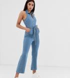 Liquor N Poker Kick Flare Jumpsuit With Belt - Blue