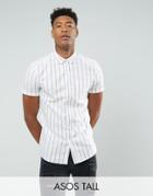 Asos Tallstretch Slim Oxford Stripe Shirt - Red