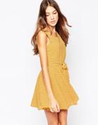 Wal G Skater Dress In Polka Dot - Yellow