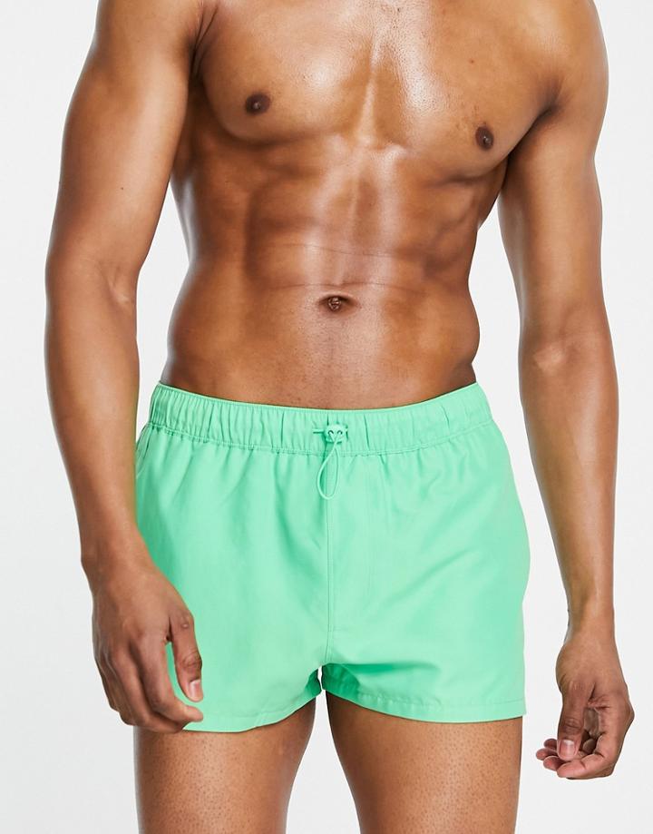 Asos Design Swim Shorts With Toggles In Green Super Short Length