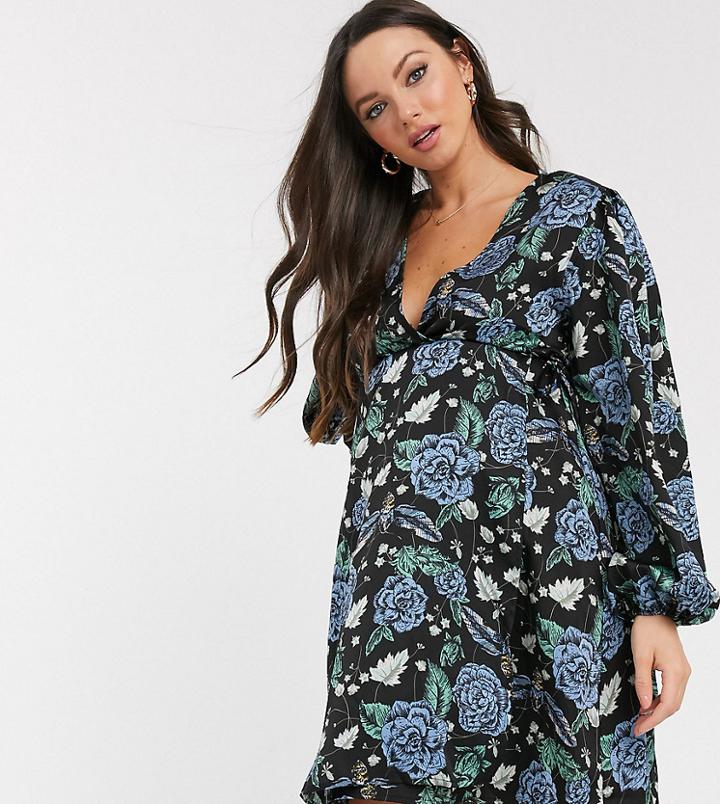 Glamorous Bloom Volume Sleeve Wrap Dress In Bold Floral