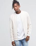 Asos Jersey Bomber Jacket In Off White - Beige