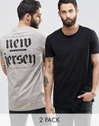 Asos 2 Pack Longline T-shirt Save 15% Printed And Plain