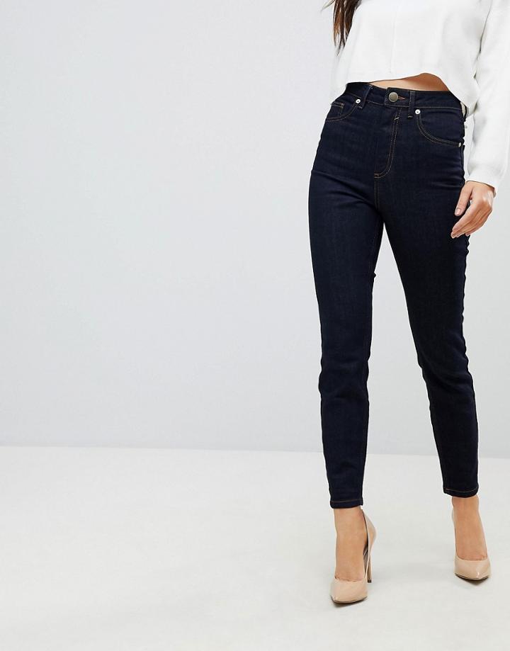 Asos Design Super High Rise Firm Skinny Jeans In Raw Indigo Wash-blue