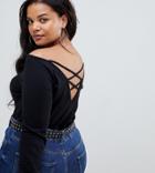 Asos Design Curve Long Sleeve Top With Caging Back Detail - Black