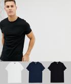 Asos Design 3 Pack Organic T-shirt With Crew Neck Save-multi