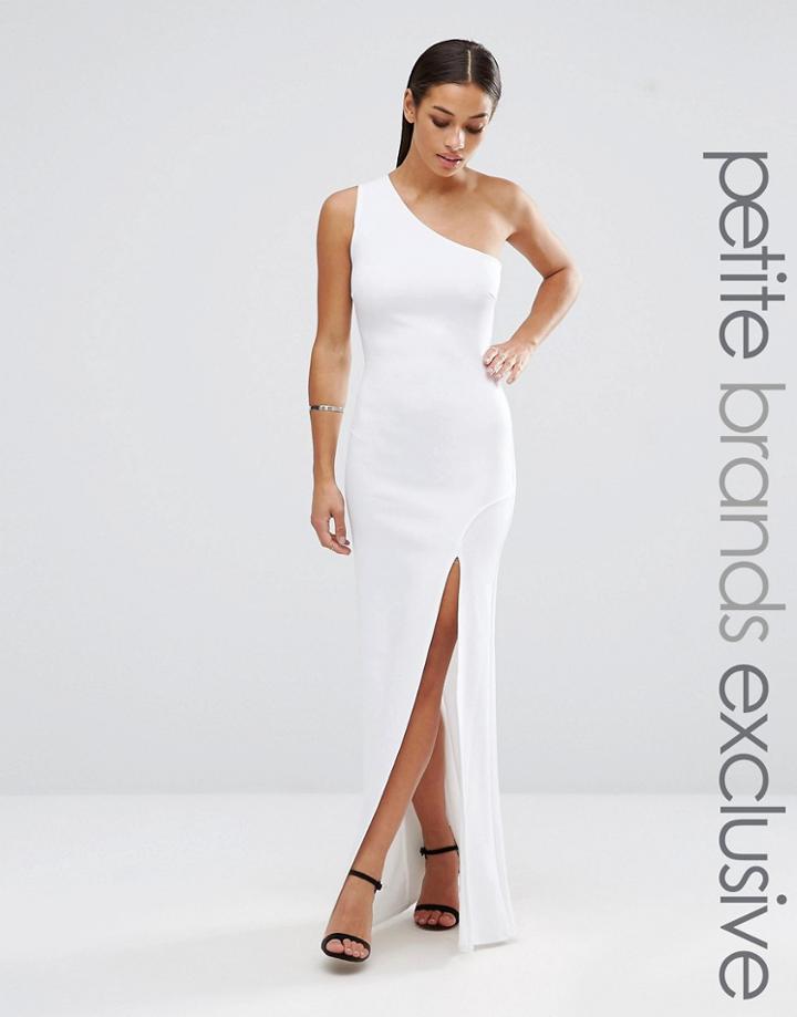 John Zack Petite One Shoulder Maxi Dress With Thigh Split - White