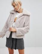 New Look Short Faux Fur Coat - Pink