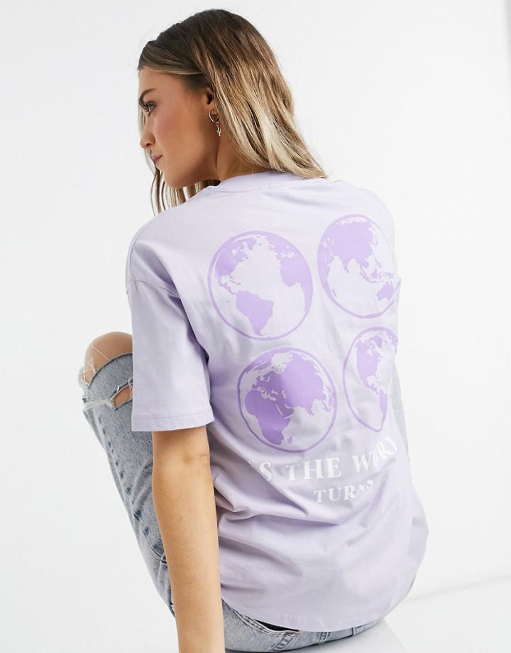 Asos Design Oversized T-shirt With World Print In Washed Lilac-purple