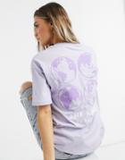 Asos Design Oversized T-shirt With World Print In Washed Lilac-purple