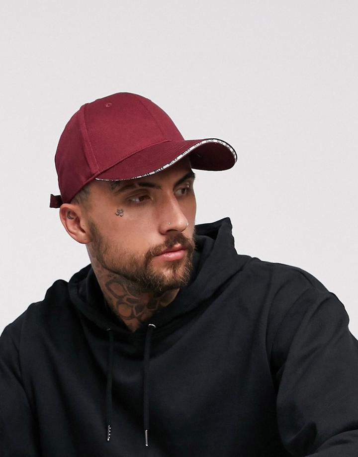 Asos Design Baseball Cap In Burgundy With 'relax' Sandwich Peak - Red