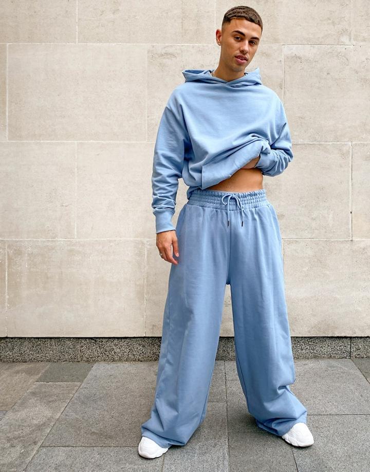 Asos Design Organic Matching Oversized Heavyweight Sweatpants In Blue-blues