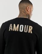Asos Design Jersey Bomber With Glitter Amour Back Print - Black